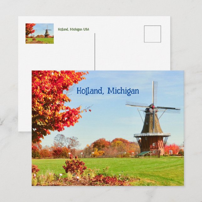 CARTE POSTALE MOULIN À VENT, HOLLAND, MICHIGAN ÉTATS-UNIS (Devant / Derrière)