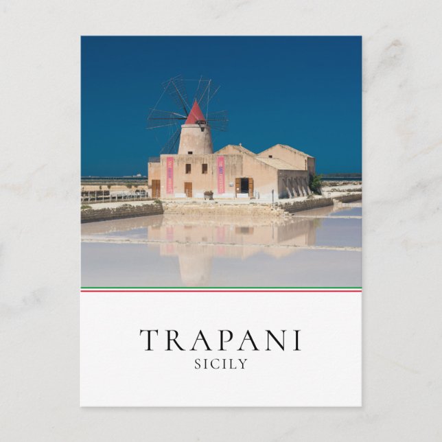 Carte Postale Moulin et sel à la salina de Trapani, Sicile (Devant)