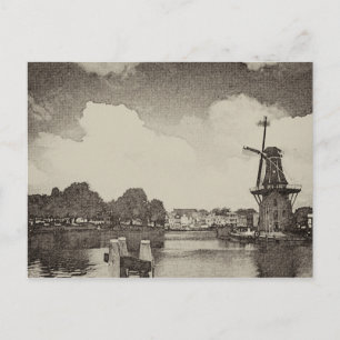 Carte Postale Moulin noir, Haarlem, Pays-Bas