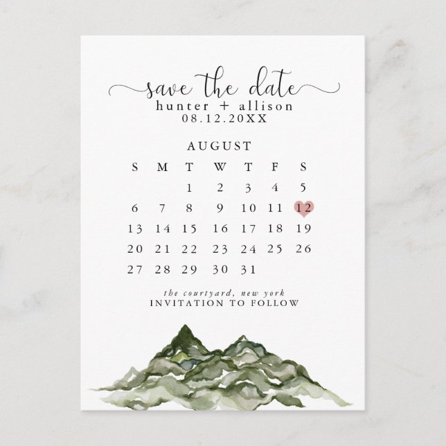 Carte Postale Mountain Enregistrer le calendrier des dates (Devant)