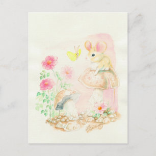 Carte Postale Mouse On Mushroom Art Potcards, Greeting Cards