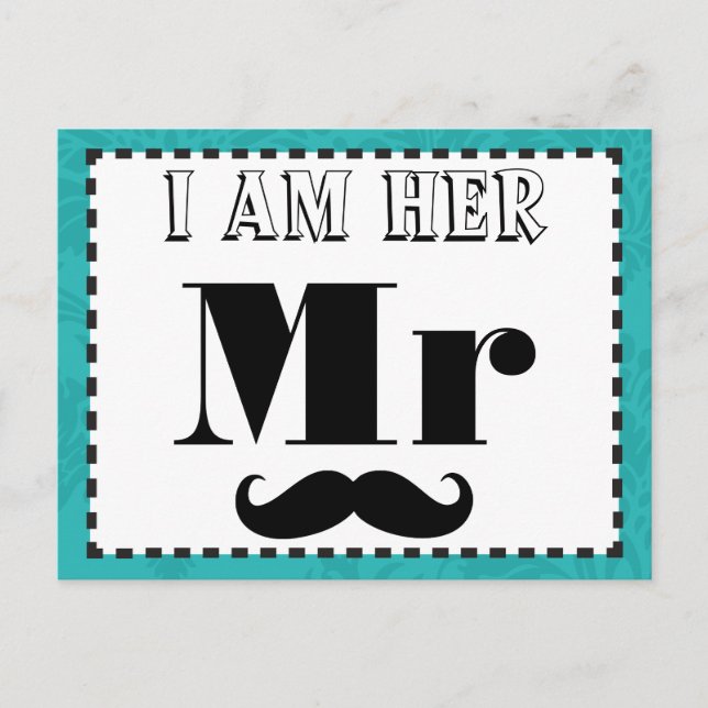 Carte Postale Moustache Je suis elle M Turquoise Yellow Photo Pr (Devant)