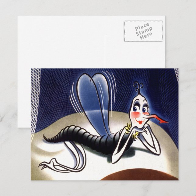 Carte Postale Moustique Vintage Madame Paludisme (Devant / Derrière)