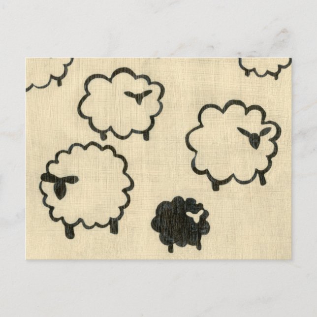 Carte Postale Mouton blanc et noir sur Arrière - plan crème (Devant)