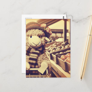 Carte Postale Mouton de shopping adorable