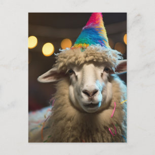 Carte Postale Moutons à une fête d'anniversaire colorée amusante