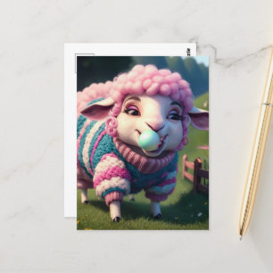 Carte Postale Moutons amusants dans une gomme à mâcher sucrée