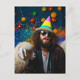 Carte Postale Moutons drôles et Jésus à une fête d'anniversaire 