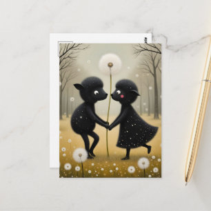 Carte Postale Moutons noirs dansant dans les pissenlits
