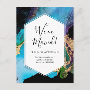 Carte Postale Moving Announcement Gold Blue Black Ink Modern