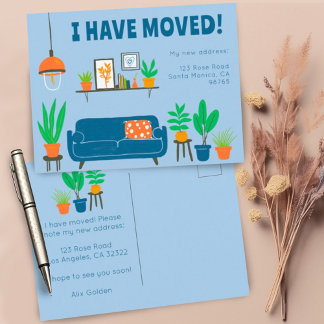 Carte Postale Moving Faire-part Adresse Cute Living Room Canapé