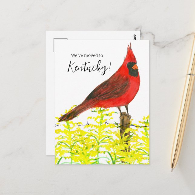 Carte Postale Moving Faire-part Kentucky Cardinal Goldenrod (Devant/Arrière en situation)