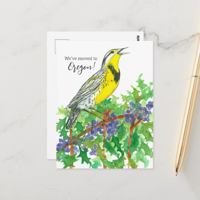 Carte Postale Moving Faire-part Oregon Meadowlark Grape (Devant/Arrière en situation)