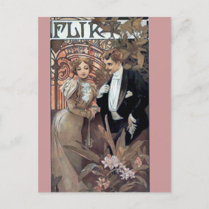 Carte Postale Mucha flirt femme homme amour romantique