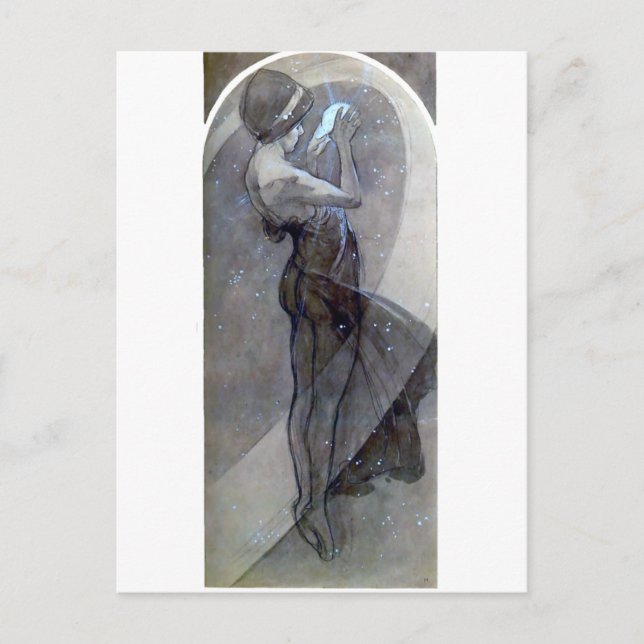 Carte Postale mucha star du nord art nouveau déco femme (Devant)