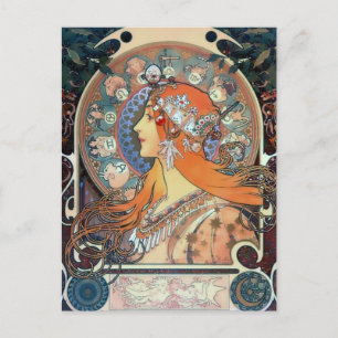 Carte Postale Mucha Zodiac Femme Art Déco Vintage Art Lady