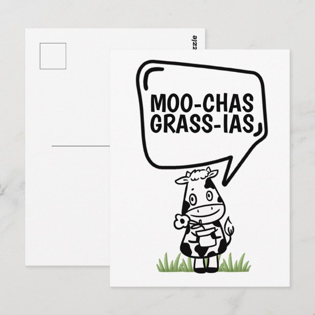 Carte Postale Muchas Gracias Vache Thème Beaucoup de Merci Drôle (Devant / Derrière)