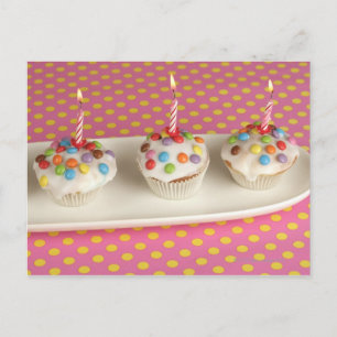 Carte Postale Muffins d'anniversaire avec glaçage, paillettes et