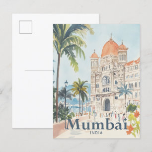 Carte Postale Mumbai Inde Aquarelle Peinture Voyage