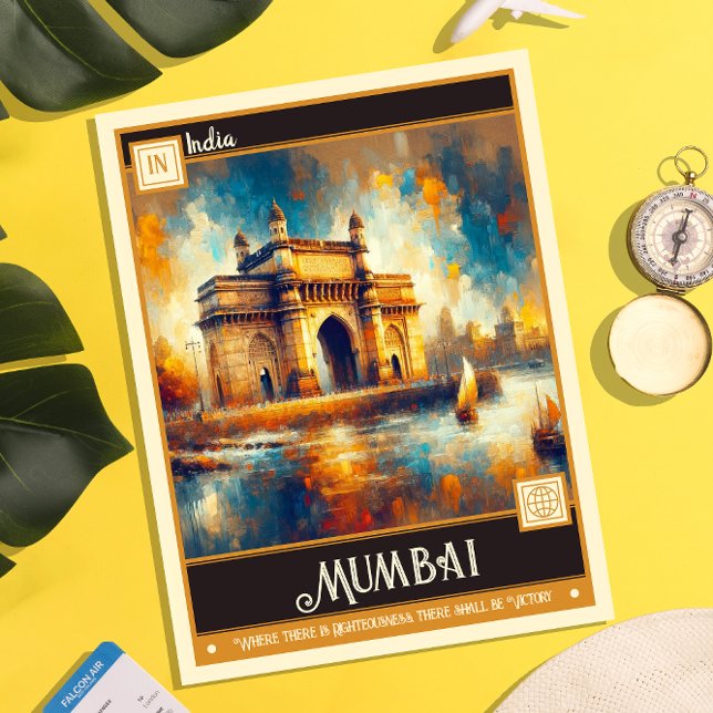 Carte Postale Mumbai, Inde | Peinture Vintage (Créateur téléchargé)