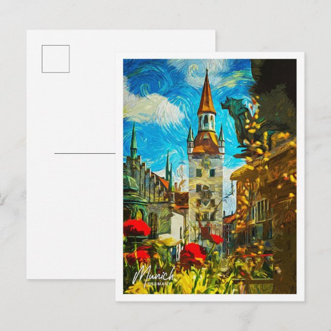 Carte Postale Munich Allemagne Belle peinture à huile paysage (Devant / Derrière)