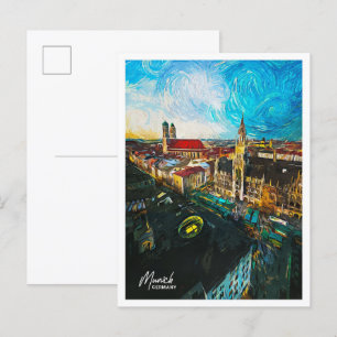 Carte Postale Munich Allemagne Belle peinture à huile Ville Pays