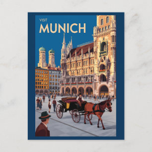 Carte Postale Munich Allemagne Marienplatz Voyage Art Rétro