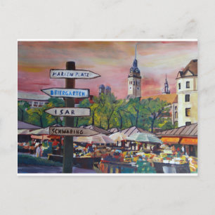 Carte Postale Munich Bavière Viktualienmarkt avec des panneaux i