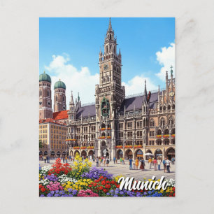 Carte Postale Munich Marienplatz Allemagne Fleurs