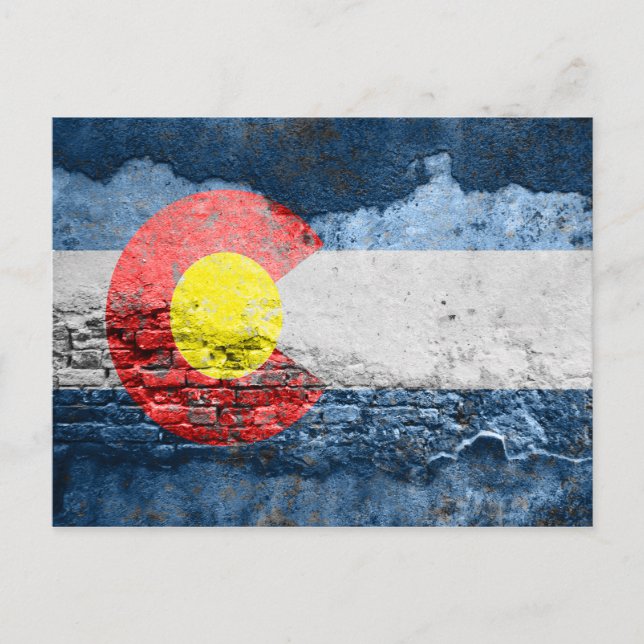 Carte Postale mur en brique du drapeau colorado (Devant)