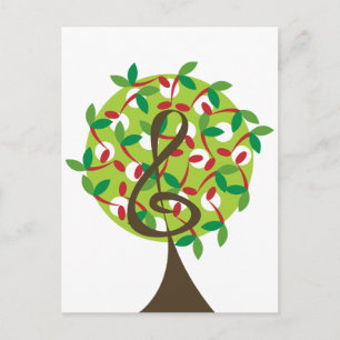 Carte Postale Musical Treble Cherry Notes Arbre Whimsical Nature