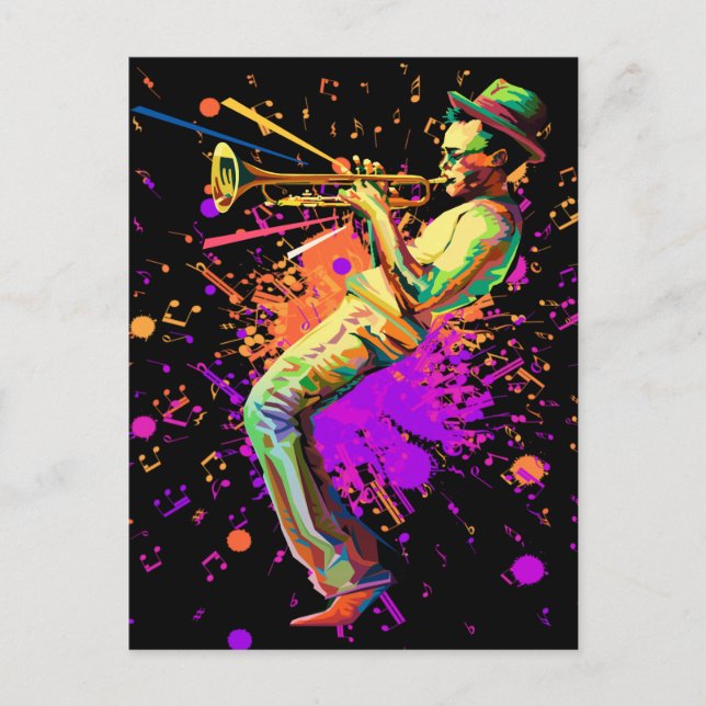 Carte Postale Musicien Abstrait jouant à la trompette (Devant)