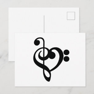 Carte Postale Musicien Coeur de musique - Treble Bass Clef