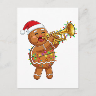 Carte Postale Musicien de pain d'épice heureux jouant de la trom