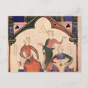 Carte Postale Musiciens jouant de castagnettes et d'une psalteri