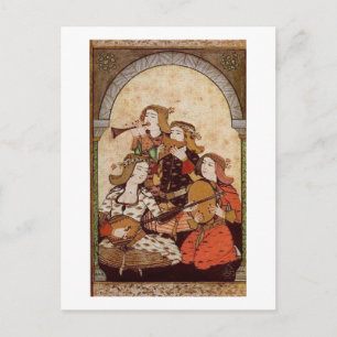 Carte Postale Musiciens, musique médiévale