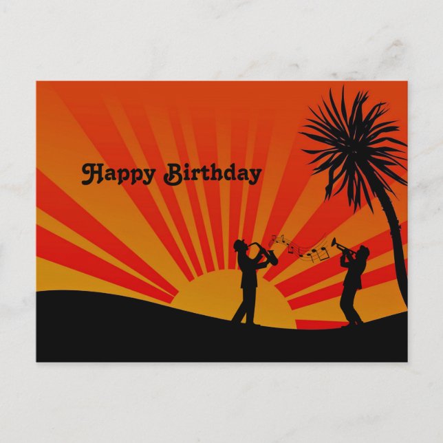 Carte Postale Musiciens Orange Sunset Silhouette Anniversaire (Devant)