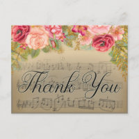 Musique antique avec motif floral or rose Merci