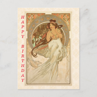 Carte Postale Musique d'Alphonse Mucha, Joyeux Anniversaire 
