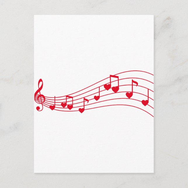 Carte Postale musique d'amour, notes musicales aux coeurs (Devant)
