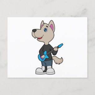 Carte Postale Musique de guitare musicienne de chien
