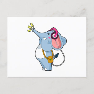 Carte Postale Musique des écouteurs éléphant