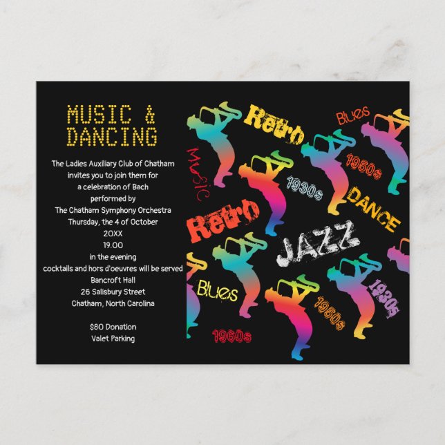 Carte Postale Musique et danse Party JAZZ RETRO Musique (Devant)