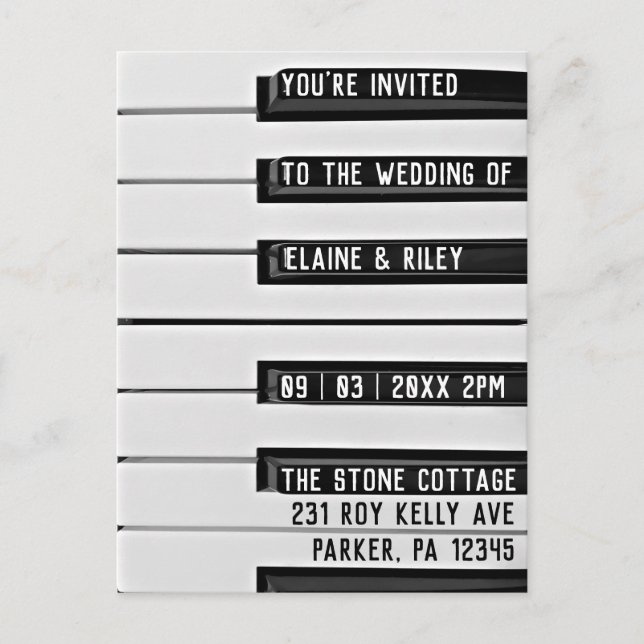 Carte Postale Musique=Love Piano Keys Faire-part de mariage (Devant)