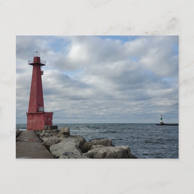 Carte Postale Muskegon South Breakwater Light, lac Michigan (Devant)