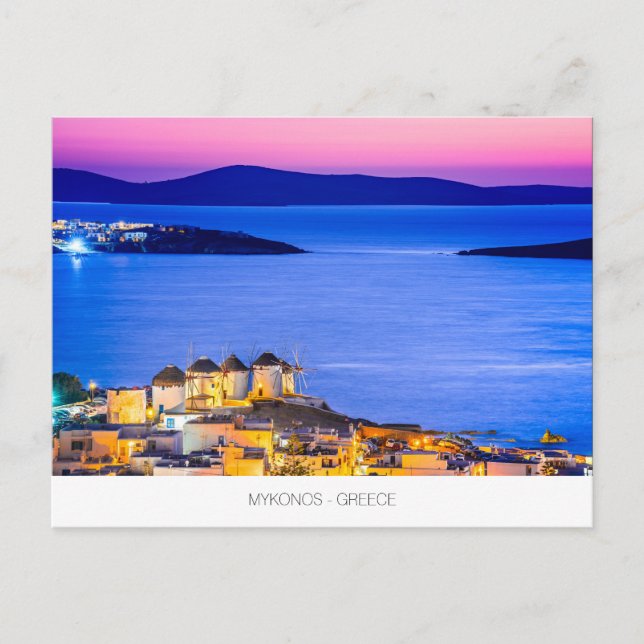Carte postale Mykonos avec moulins à vent, Grèce (Devant)