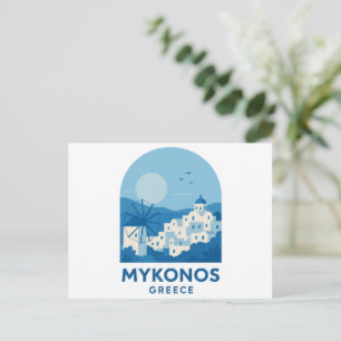 Carte Postale Mykonos Grèce Art de voyage minimaliste bleu