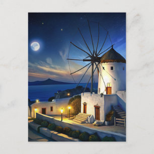 Carte Postale Mykonos, Grèce Wmill Night