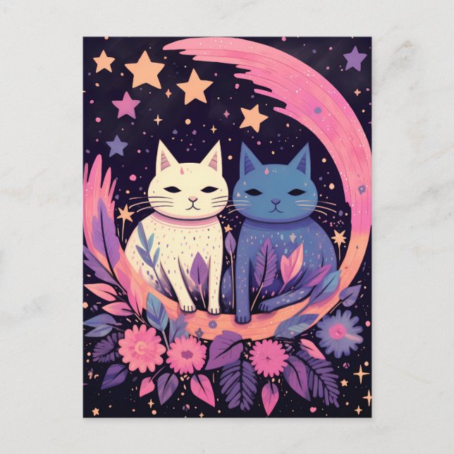Carte postale Mystical Cats Under the Stars (Devant)