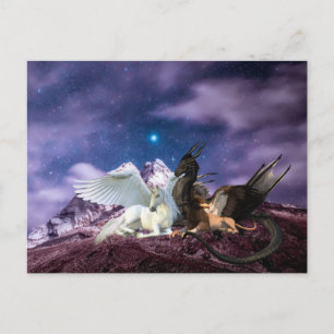 Carte Postale Mythologie Dragon Gryphon Licorne Pégase